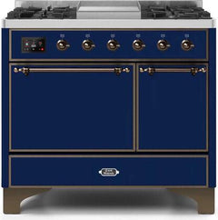 ILVE Majestic 40 Inch Dual Fuel Range Burner Top 6 Burners+Fry Top UMD10FDQNS3WHPLP