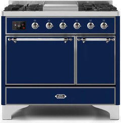 ILVE Majestic 40 Inch Dual Fuel Range Burner Top 6 Burners+Fry Top UMD10FDQNS3WHPLP
