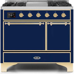 ILVE Majestic 40 Inch Dual Fuel Range Burner Top 6 Burners+Fry Top UMD10FDQNS3WHPLP