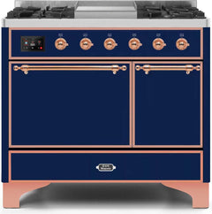 ILVE Majestic 40 Inch Dual Fuel Range Burner Top 6 Burners+Fry Top UMD10FDQNS3WHPLP