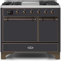 ILVE Majestic 40 Inch Dual Fuel Range Burner Top 6 Burners+Fry Top UMD10FDQNS3WHPLP