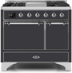 ILVE Majestic 40 Inch Dual Fuel Range Burner Top 6 Burners+Fry Top UMD10FDQNS3WHPLP