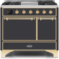 ILVE Majestic 40 Inch Dual Fuel Range Burner Top 6 Burners+Fry Top UMD10FDQNS3WHPLP
