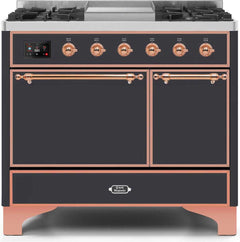 ILVE Majestic 40 Inch Dual Fuel Range Burner Top 6 Burners+Fry Top UMD10FDQNS3WHPLP