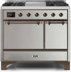 ILVE Majestic 40 Inch Dual Fuel Range Burner Top 6 Burners+Fry Top UMD10FDQNS3WHPLP
