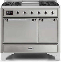 ILVE Majestic 40 Inch Dual Fuel Range Burner Top 6 Burners+Fry Top UMD10FDQNS3WHPLP