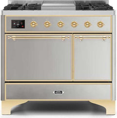 ILVE Majestic 40 Inch Dual Fuel Range Burner Top 6 Burners+Fry Top UMD10FDQNS3WHPLP