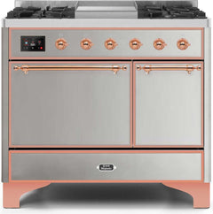 ILVE Majestic 40 Inch Dual Fuel Range Burner Top 6 Burners+Fry Top UMD10FDQNS3WHPLP
