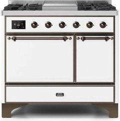 ILVE Majestic 40 Inch Dual Fuel Range Burner Top 6 Burners+Fry Top UMD10FDQNS3WHPLP