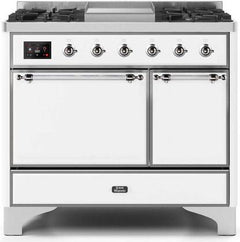 ILVE Majestic 40 Inch Dual Fuel Range Burner Top 6 Burners+Fry Top UMD10FDQNS3WHPLP