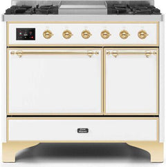 ILVE Majestic 40 Inch Dual Fuel Range Burner Top 6 Burners+Fry Top UMD10FDQNS3WHPLP