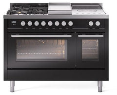 ILVE Professional Plus 48 Inch Dual Fuel Range Burner Top 5 Burners+Fry Top+Coup de Feu UP48FSWMPWHLP