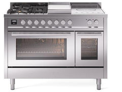 ILVE Professional Plus 48 Inch Dual Fuel Range Burner Top 5 Burners+Fry Top+Coup de Feu UP48FSWMPWHLP