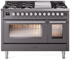 ILVE Professional Plus 48 Inch Dual Fuel Range Burner Top 8 Burners+Fry Top UP48FWMPWHLP