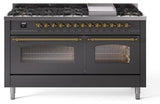 ILVE Nostalgie 60 Inch Dual Fuel Range Burner Top 9 Burners+Fry Top - UP60FNMP