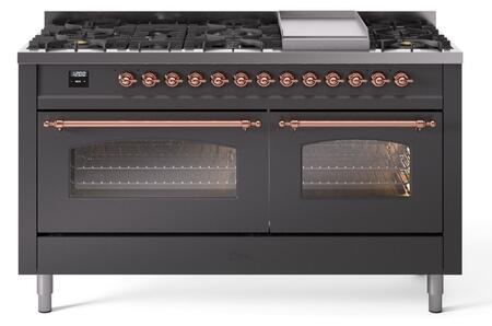 ILVE Nostalgie 60 Inch Dual Fuel Range Burner Top 9 Burners+Fry Top - UP60FNMP