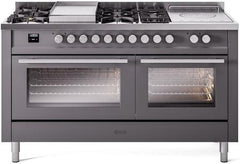 ILVE Professional Plus 60 Inch Dual Fuel Range Burner Top 7 Burners+Fry Top+Coup de Feu UP60FSWMPWHLP