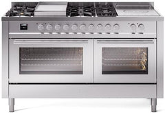 ILVE Professional Plus 60 Inch Dual Fuel Range Burner Top 7 Burners+Fry Top+Coup de Feu UP60FSWMPWHLP