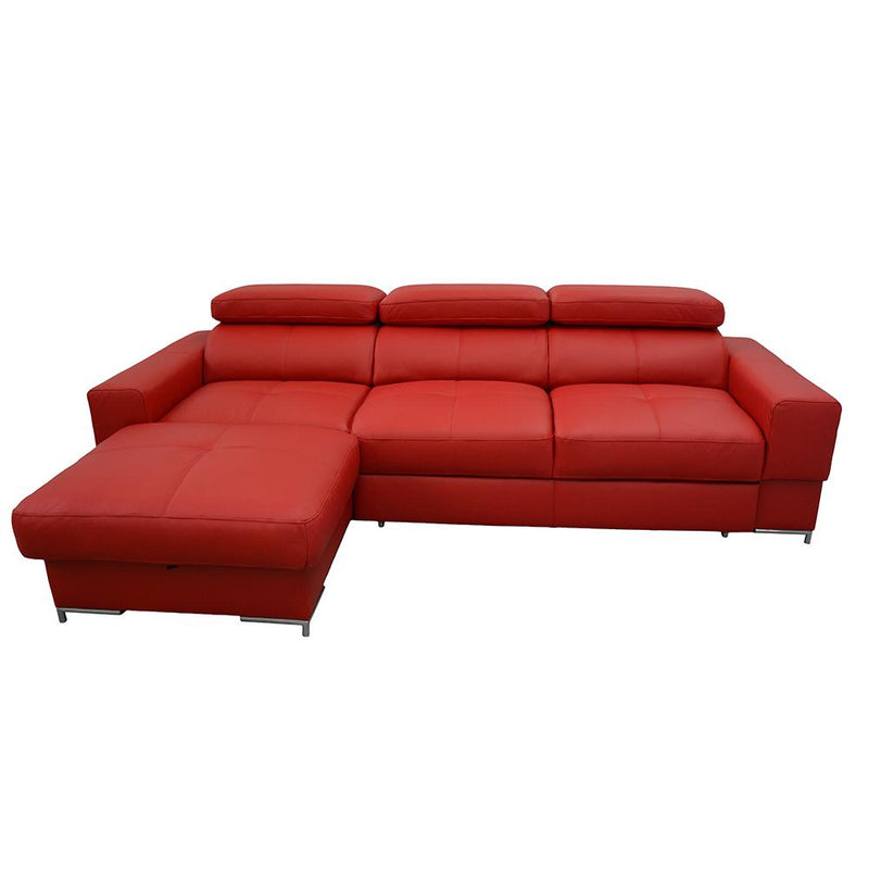 Maxima House Natural Leather Red Sleeper Sectional Sofa BAZALT with storage, SALE