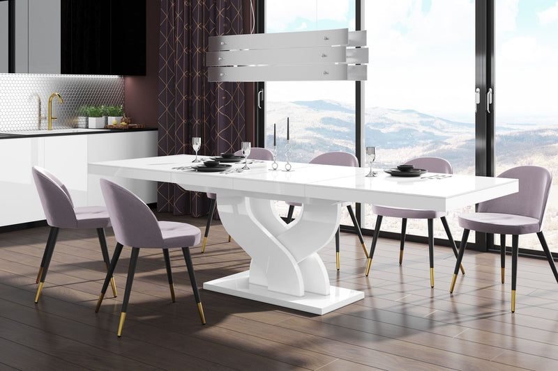 Maxima House Modern glossy Dining Table BELLA with 2 self-starting leaves