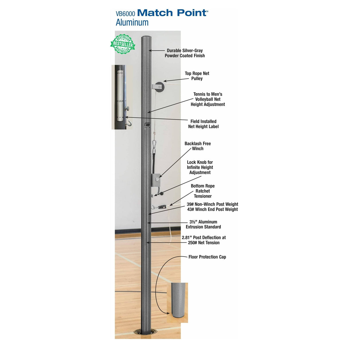 Bison Match Point Aluminum Volleyball System w/o Sockets and Padding VB6050NS