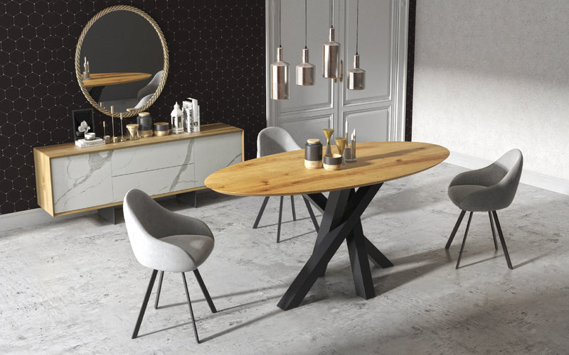 Maxima House Solid Oak Dining Table ALISA with metal legs