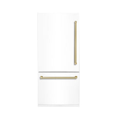 Hallman 36" Built-In Refrigerator 19.8 Cu. Ft. with Interior Filtered Water Dispenser and Bottom Mount Freezer with Automatic Ice Maker, LH-Hinge Bold Brass Trim