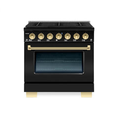 Hallman Bold Series 30" Dual Fuel Freestanding Range with Brass Trim