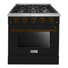 Hallman Bold Series 30" Dual Fuel Freestanding Range with Bronze Trim