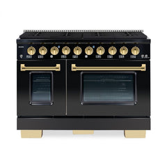 Hallman Bold Series 48" Dual Fuel Freestanding Range with Brass Trim