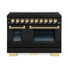 Hallman Bold Series 48" Dual Fuel Freestanding Range with Brass Trim