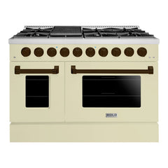 Hallman Bold Series 48" Dual Fuel Freestanding Range with Bronze Trim