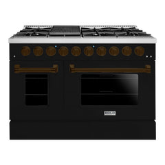 Hallman Bold Series 48" Dual Fuel Freestanding Range with Bronze Trim