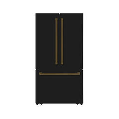 Hallman 36" Freestanding French Door, Counter Depth Refrigerator 14.2 Cu. Ft. with Bottom Freezer 6.1 Cu. Ft. with Automatic Ice Maker with Bold Bronze Handles