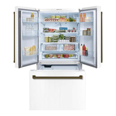 Hallman 36" Freestanding French Door, Counter Depth Refrigerator 14.2 Cu. Ft. with Bottom Freezer 6.1 Cu. Ft. with Automatic Ice Maker with Bold Bronze Handles