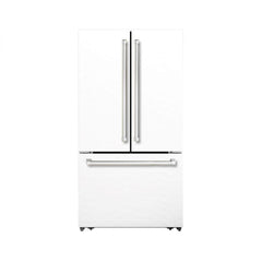 Hallman 36" Freestanding French Door, Counter Depth Refrigerator 14.2 Cu. Ft. with Bottom Freezer 6.1 Cu. Ft. with Automatic Ice Maker with Bold Chrome Handles