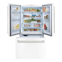 Hallman 36" Freestanding French Door, Counter Depth Refrigerator 14.2 Cu. Ft. with Bottom Freezer 6.1 Cu. Ft. with Automatic Ice Maker with Bold Chrome Handles