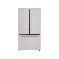 Hallman 36" Freestanding French Door, Counter Depth Refrigerator 14.2 Cu. Ft. with Bottom Freezer 6.1 Cu. Ft. with Automatic Ice Maker with Bold Chrome Handles