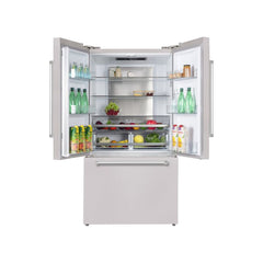 Hallman 36" Freestanding French Door, Counter Depth Refrigerator 14.2 Cu. Ft. with Bottom Freezer 6.1 Cu. Ft. with Automatic Ice Maker with Bold Chrome Handles