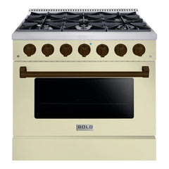 Hallman Bold Series 36" Gas Freestanding Range with Bronze Trim