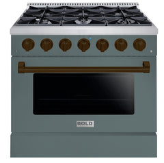 Hallman Bold Series 36" Gas Freestanding Range with Bronze Trim