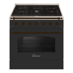 Hallman Classico Series 36" Gas Freestanding Range with Bronze Trim