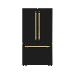 Hallman 36" Freestanding French Door, Counter Depth Refrigerator 14.2 Cu. Ft. with Bottom Freezer 6.1 Cu. Ft. with Automatic Ice Maker with Classico Brass Handles