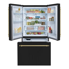 Hallman 36" Freestanding French Door, Counter Depth Refrigerator 14.2 Cu. Ft. with Bottom Freezer 6.1 Cu. Ft. with Automatic Ice Maker with Classico Brass Handles