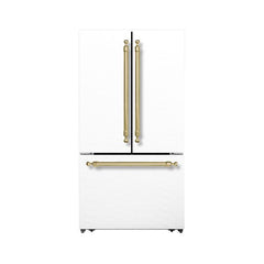 Hallman 36" Freestanding French Door, Counter Depth Refrigerator 14.2 Cu. Ft. with Bottom Freezer 6.1 Cu. Ft. with Automatic Ice Maker with Classico Brass Handles