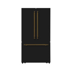 Hallman 36" Freestanding French Door, Counter Depth Refrigerator 14.2 Cu. Ft. with Bottom Freezer 6.1 Cu. Ft. with Automatic Ice Maker with Classico Bronze Handles