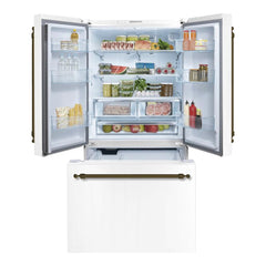 Hallman 36" Freestanding French Door, Counter Depth Refrigerator 14.2 Cu. Ft. with Bottom Freezer 6.1 Cu. Ft. with Automatic Ice Maker with Classico Bronze Handles