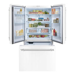 Hallman 36" Freestanding French Door, Counter Depth Refrigerator 14.2 Cu. Ft. with Bottom Freezer 6.1 Cu. Ft. with Automatic Ice Maker with Classico Chrome Handles