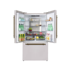 Hallman 36" Freestanding French Door, Counter Depth Refrigerator 14.2 Cu. Ft. with Bottom Freezer 6.1 Cu. Ft. with Automatic Ice Maker with Classico Bronze Handles