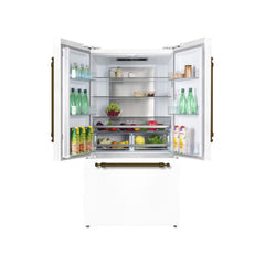 Hallman 36" Freestanding French Door, Counter Depth Refrigerator 14.2 Cu. Ft. with Bottom Freezer 6.1 Cu. Ft. with Automatic Ice Maker with Classico Bronze Handles